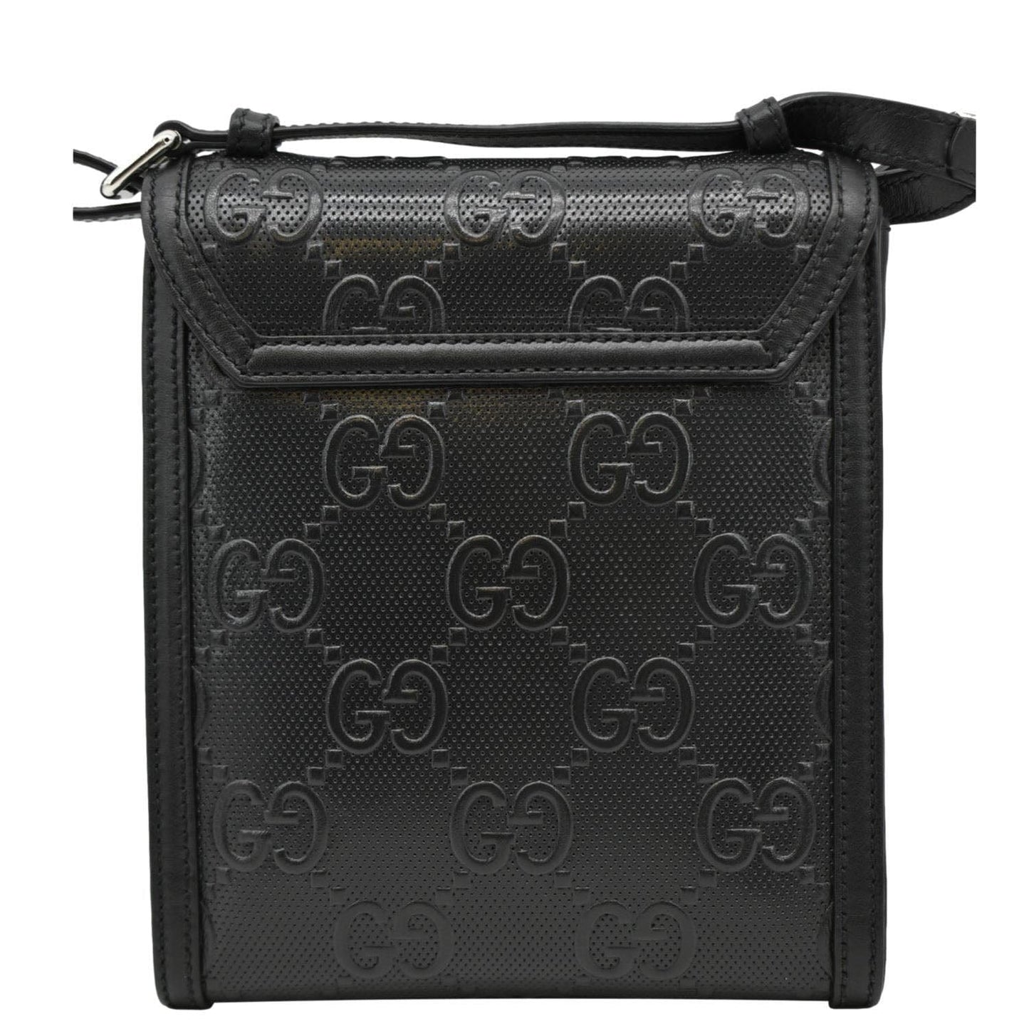 Gucci Embossed Messenger Bag Leather Black Crossbody Bag