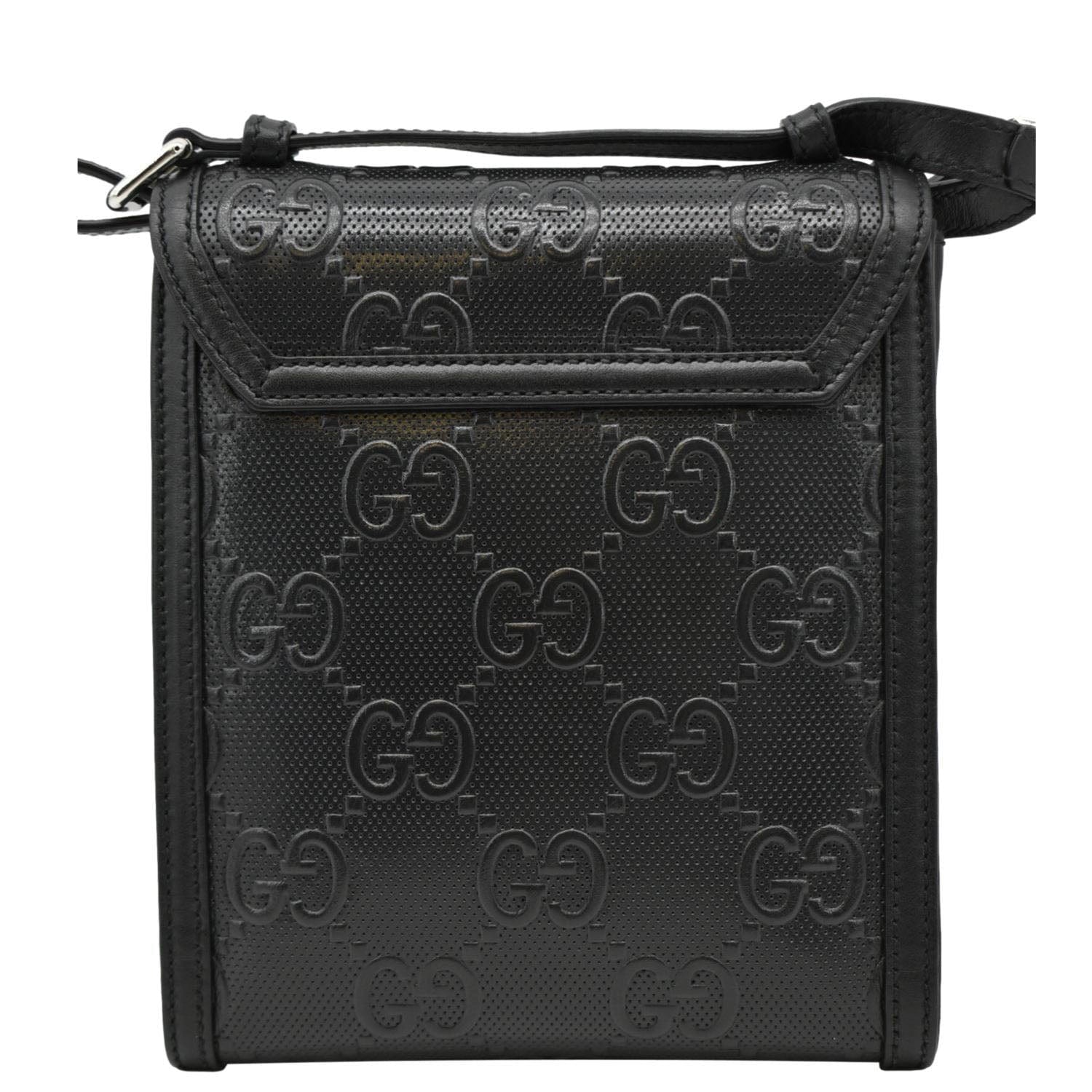 Gucci Embossed Messenger Bag Leather Black Crossbody Bag