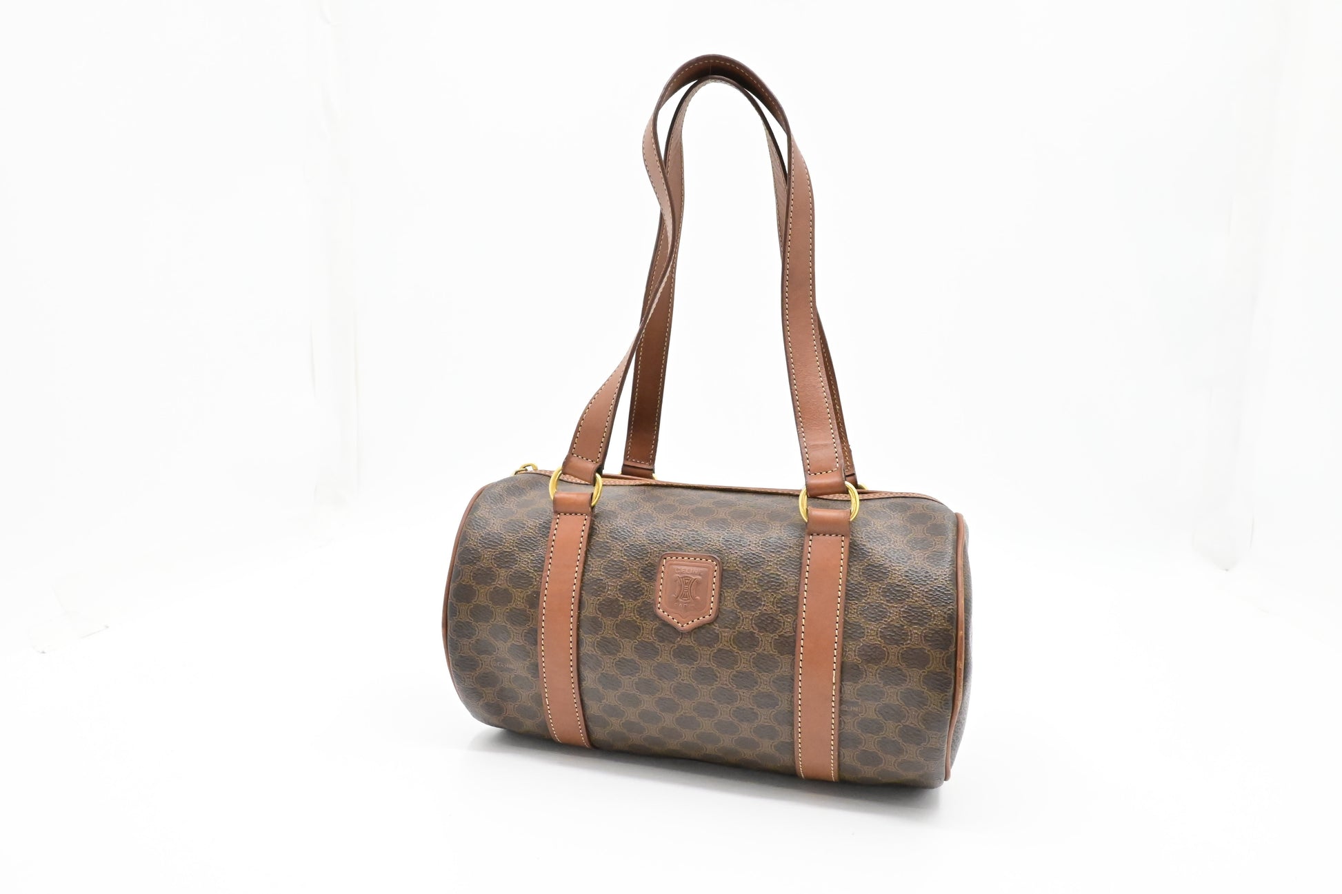 Celine Barrel Bag In Macadam Canvas Brown Travel Bag