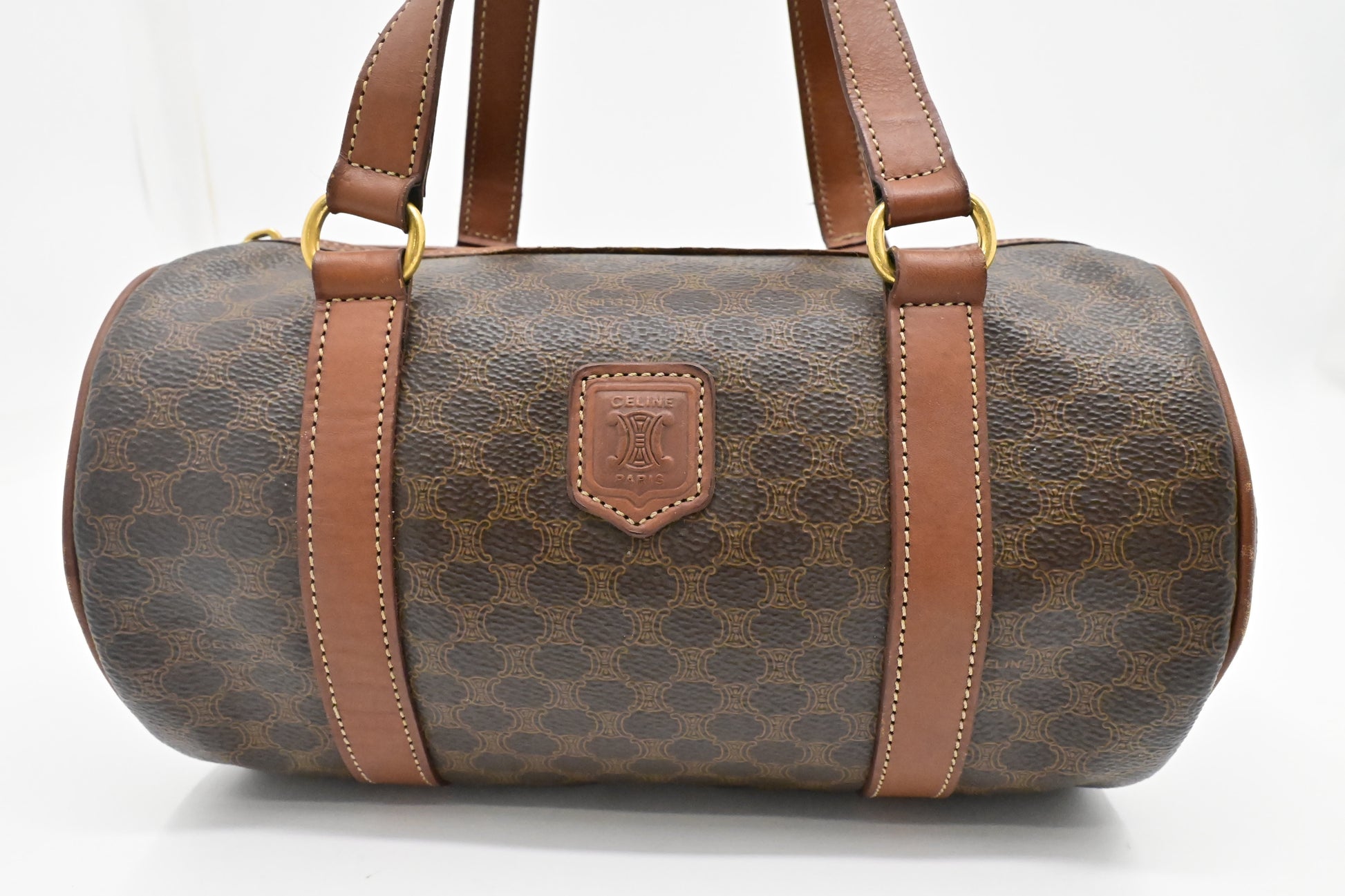 Celine Barrel Bag In Macadam Canvas Brown Travel Bag