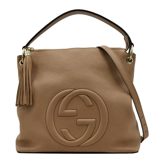 Gucci Soho Pebbled Hobo Shoulder Bag Leather Tan