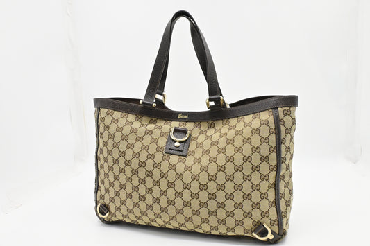 Gucci Abbey GG Canvas Black Beige Tote Bag