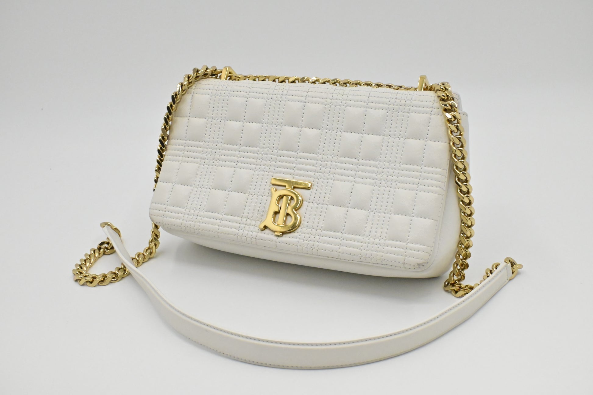 Burberry Lola Crossbody In Leather White Crossbody Bag