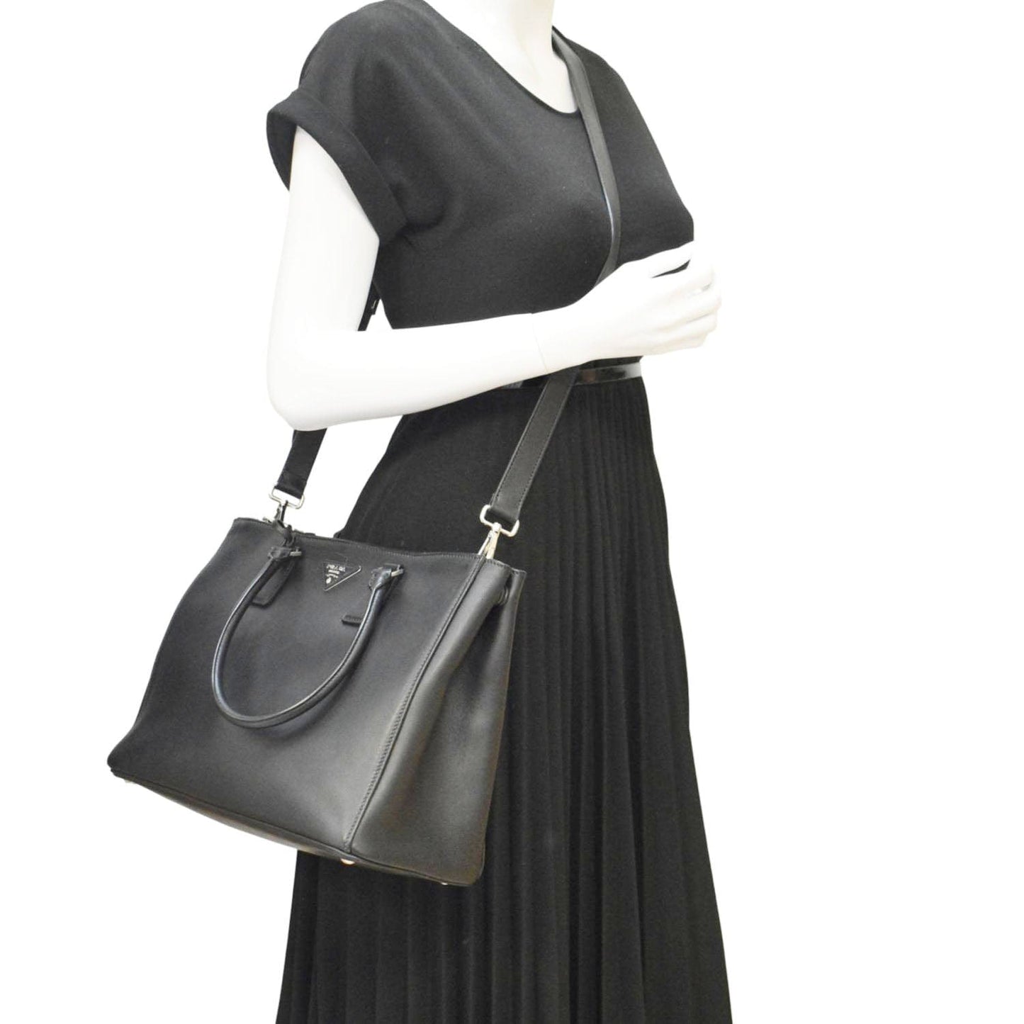 Prada Galleria Tote Shoulder Bag Leather Black Large