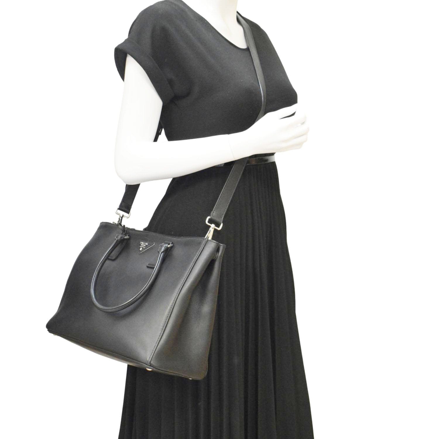 Prada Galleria Tote Shoulder Bag Leather Black Large
