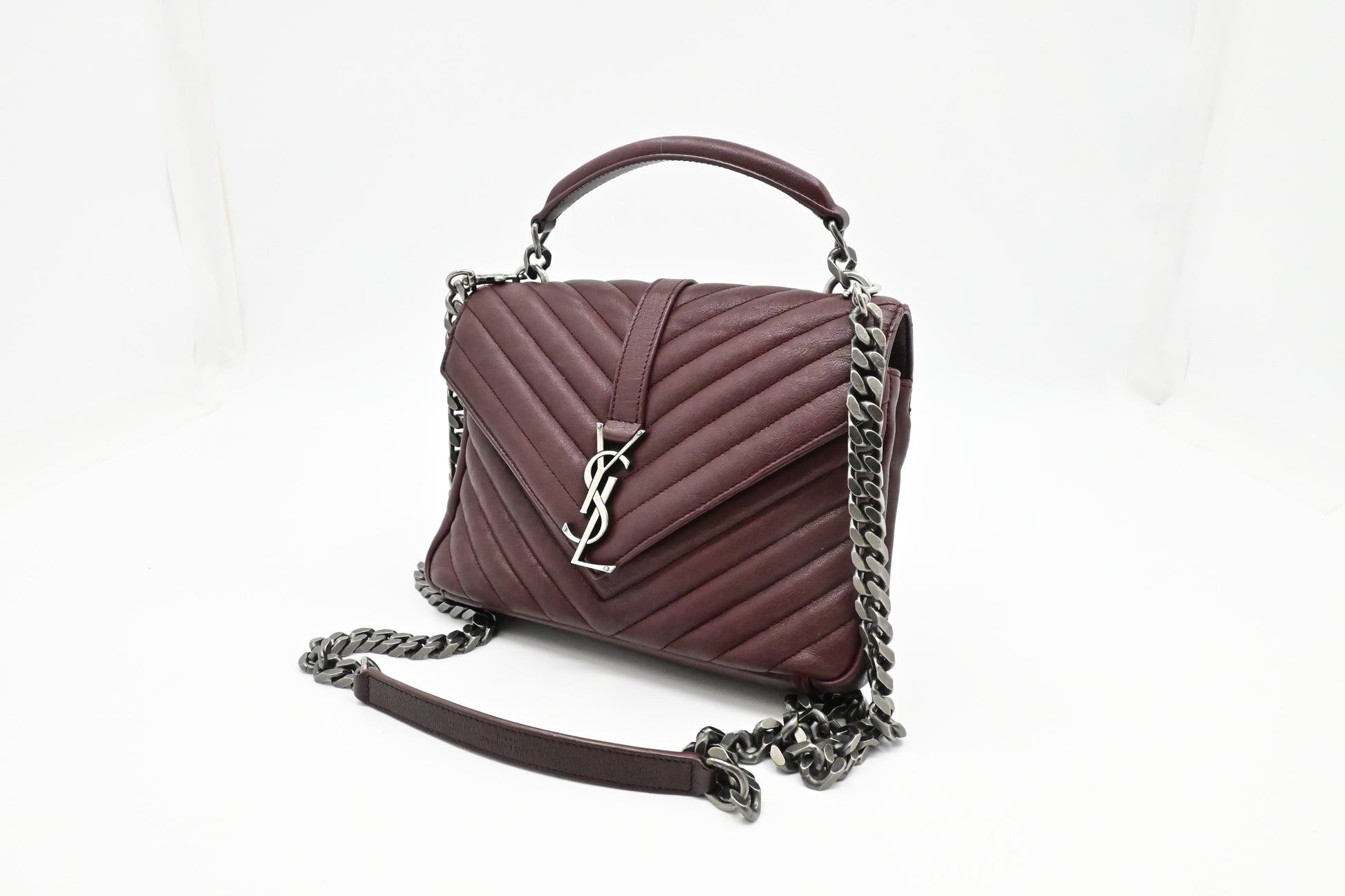 YSL Saint Laurent College In Burgundy Travel Bag Leather Medium