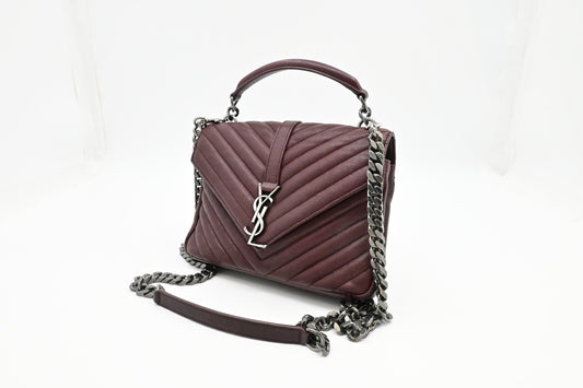 YSL Saint Laurent College In Burgundy Travel Bag Leather Medium