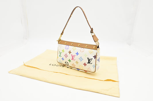 Louis Vuitton x Takashi Murakami Pochette Accessoires Monogram Canvas White Multicolor Clutch Bag