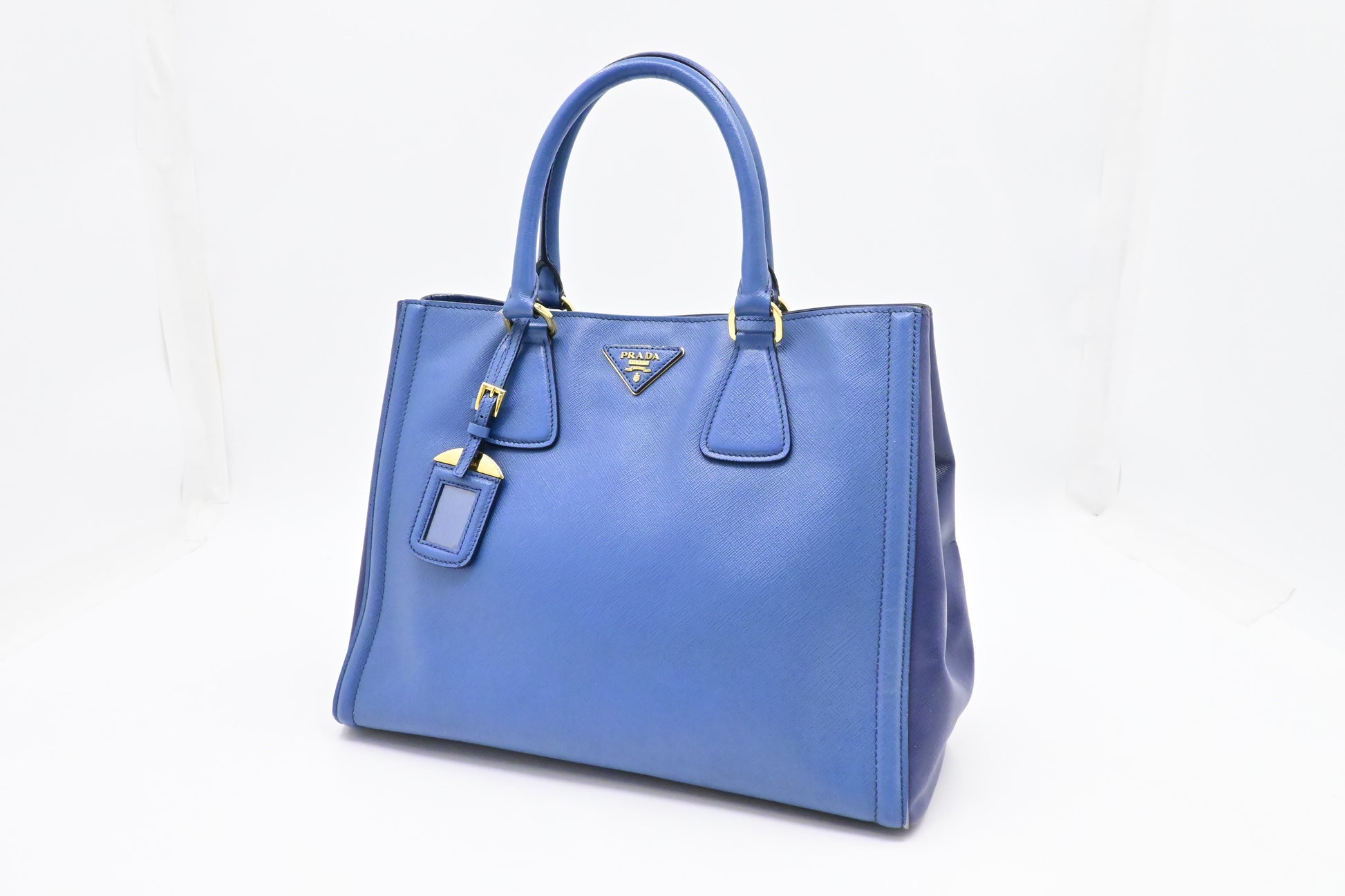 Prada Galleria In Saffiano Handbag Leather Blue Travel Bag