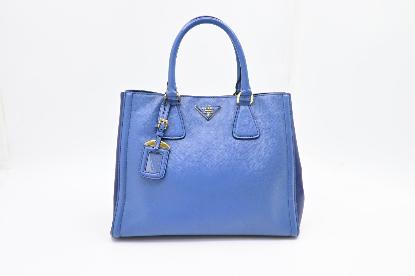 Prada Galleria In Saffiano Handbag Leather Blue Travel Bag
