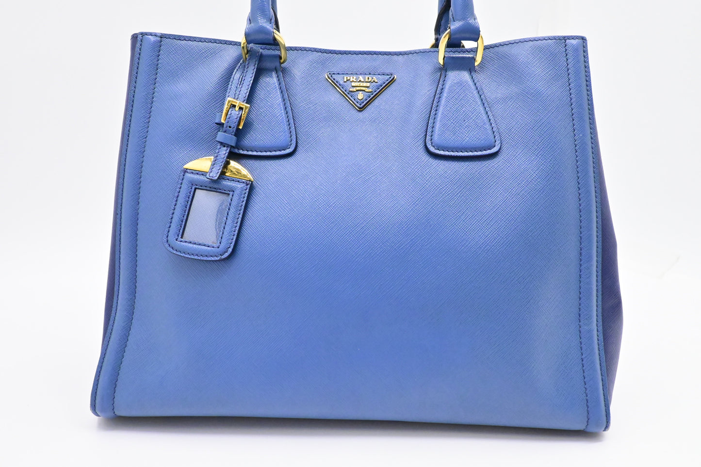 Prada Galleria In Saffiano Handbag Leather Blue Travel Bag