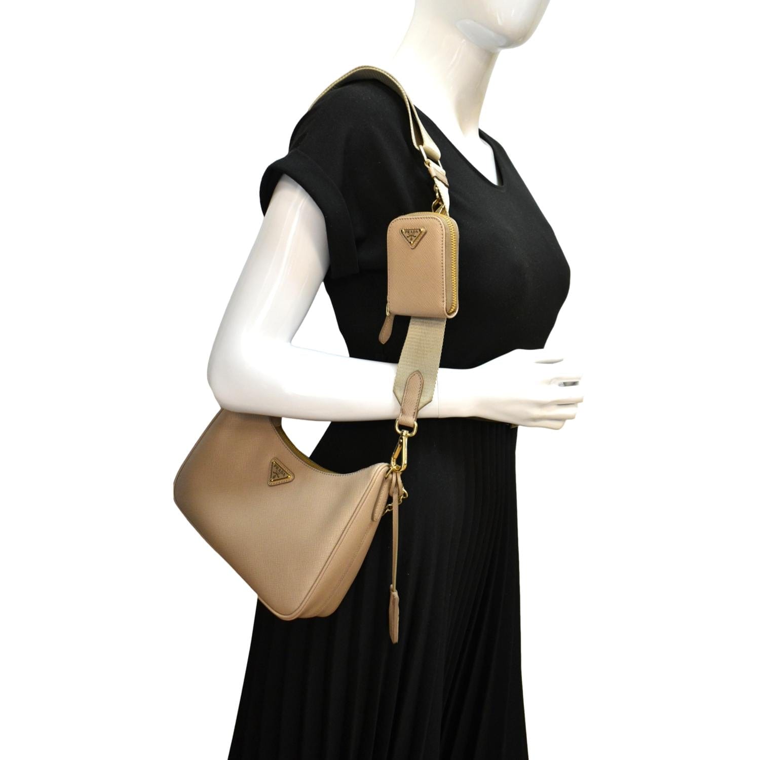 Prada Re Edition Shoulder Bag Leather Saffiano Beige