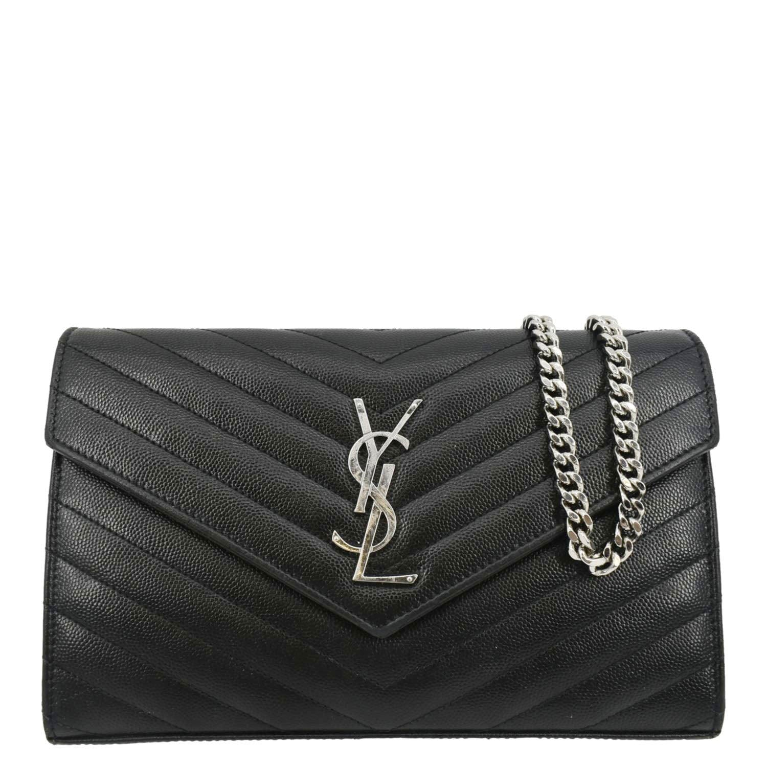 YSL Saint Laurent Saint Cassandre Wallet Crossbody Bag Leather Black