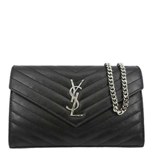YSL Saint Laurent Saint Cassandre Wallet Crossbody Bag Leather Black