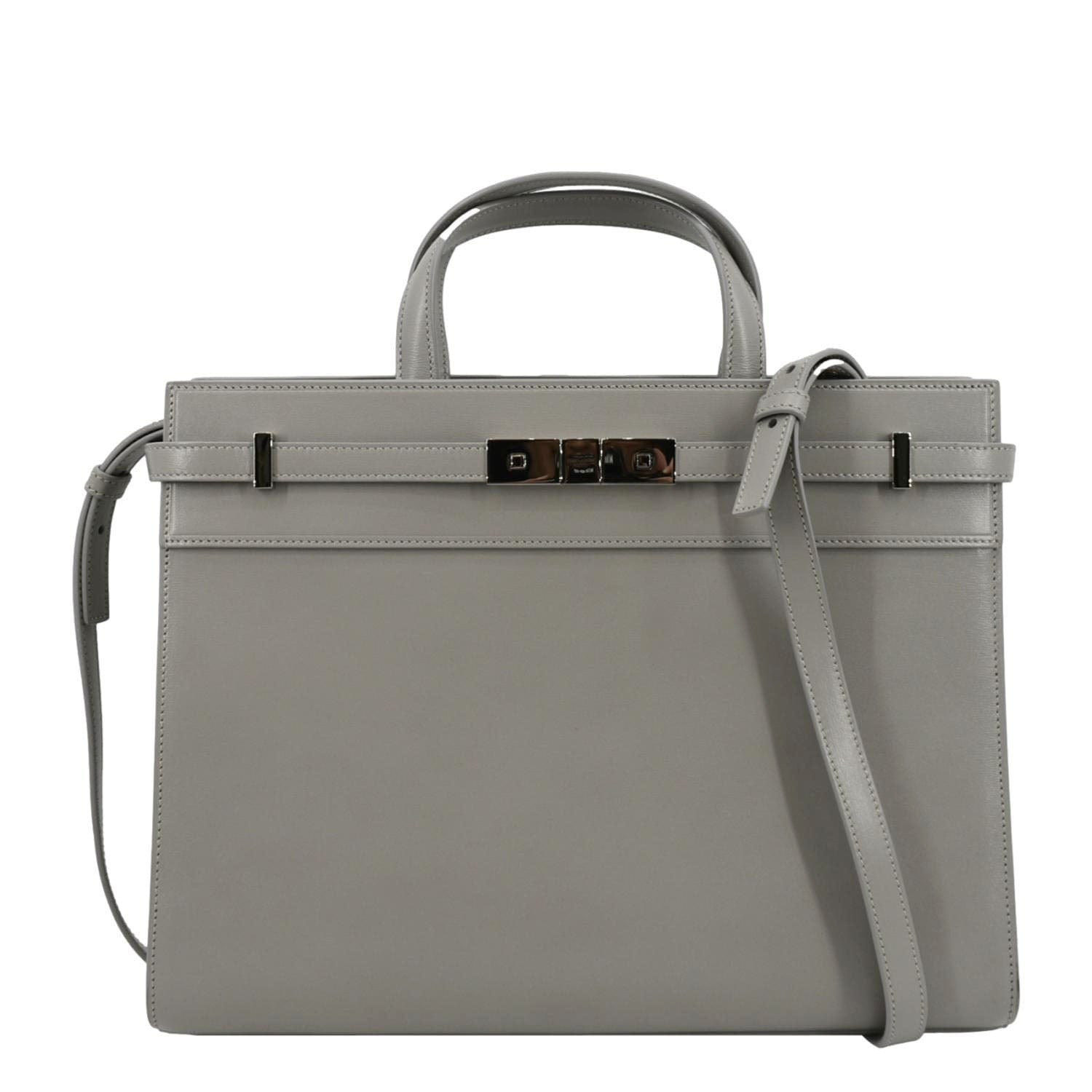 YSL Saint Laurent Yves Manhattan Shopper Tote Bag Grey Leather Gray Small Shoulder Bag