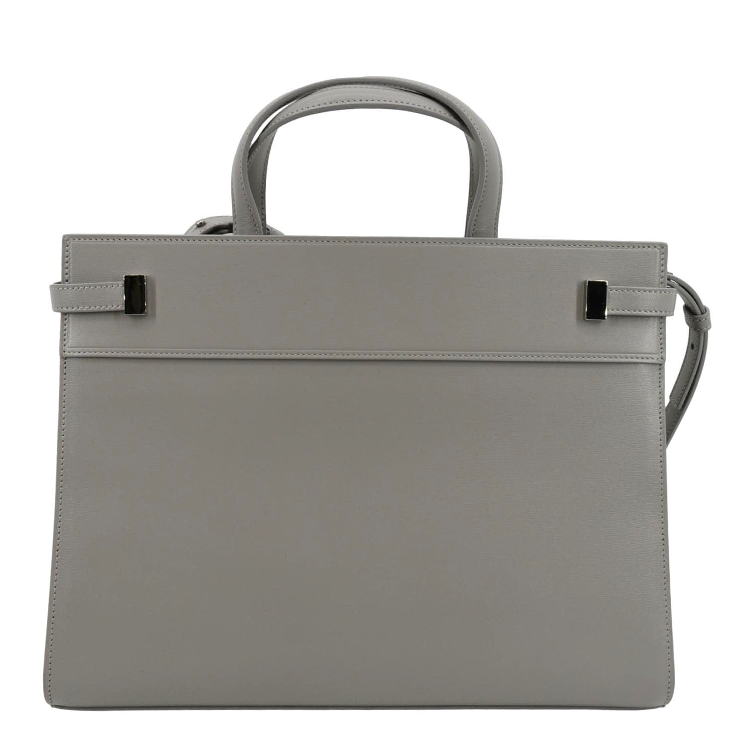 YSL Saint Laurent Yves Manhattan Shopper Tote Bag Grey Leather Gray Small Shoulder Bag