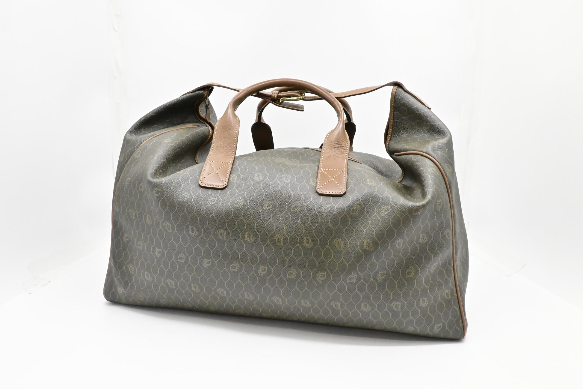 Dior Travel Bag In Dark Honeycomb Canvas Green