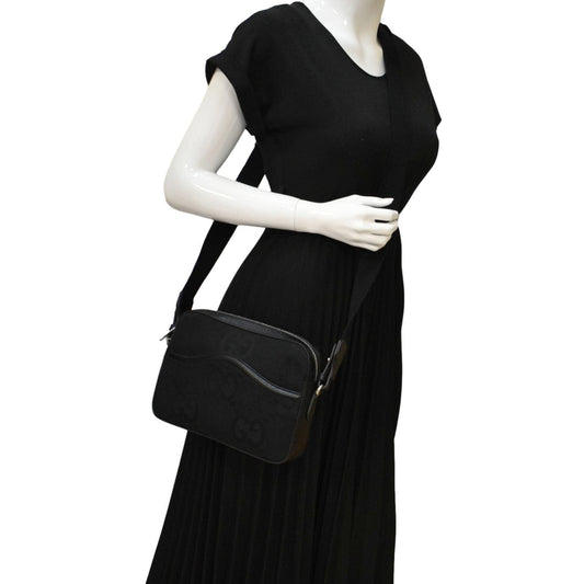 Gucci Jumbo Messenger Bag Canvas Black Crossbody Bag