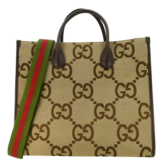 Gucci Jumbo Tote Shoulder Bag Canvas Beige Tote Bag