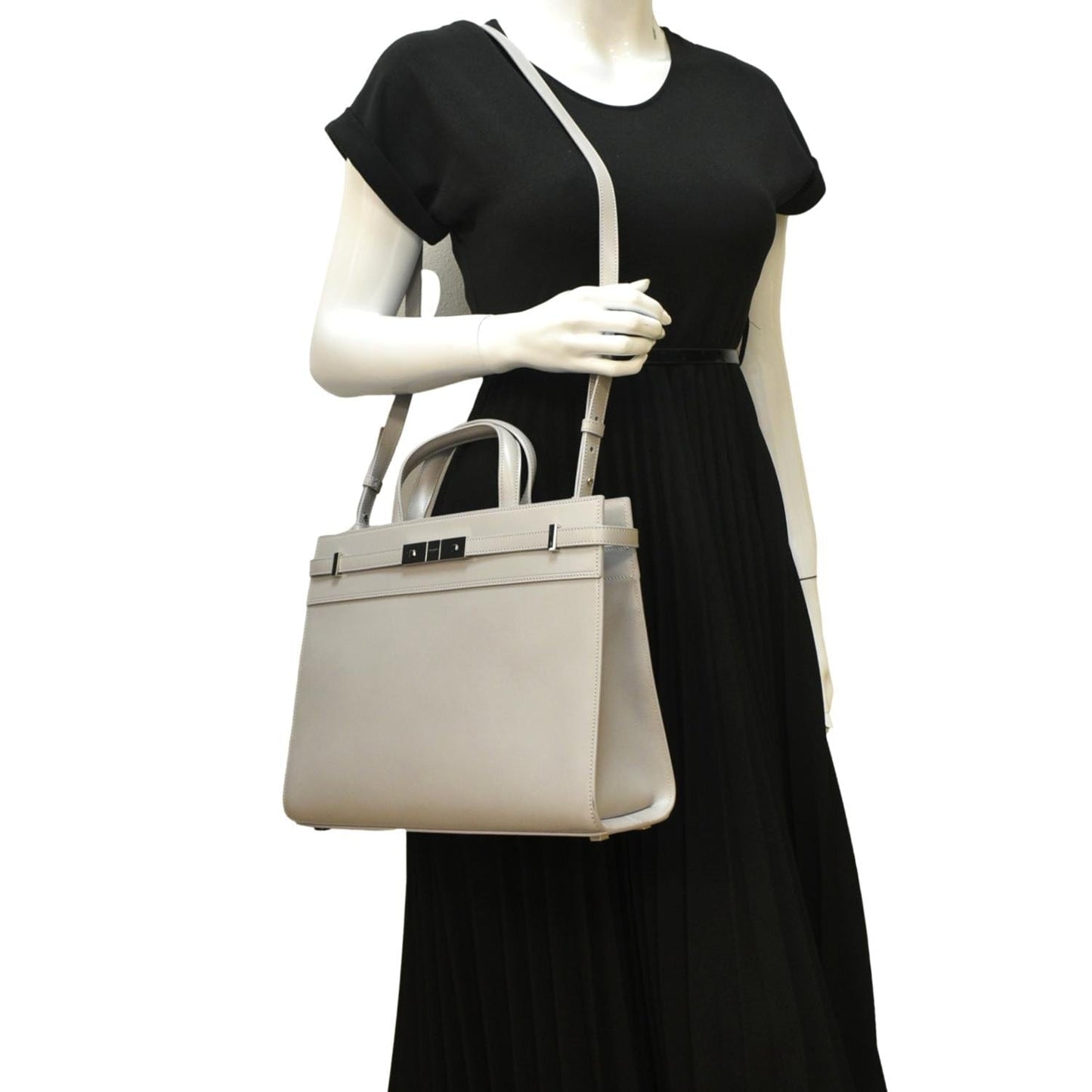 YSL Saint Laurent Saint Manhattan Shopper Tote Bag Grey Leather