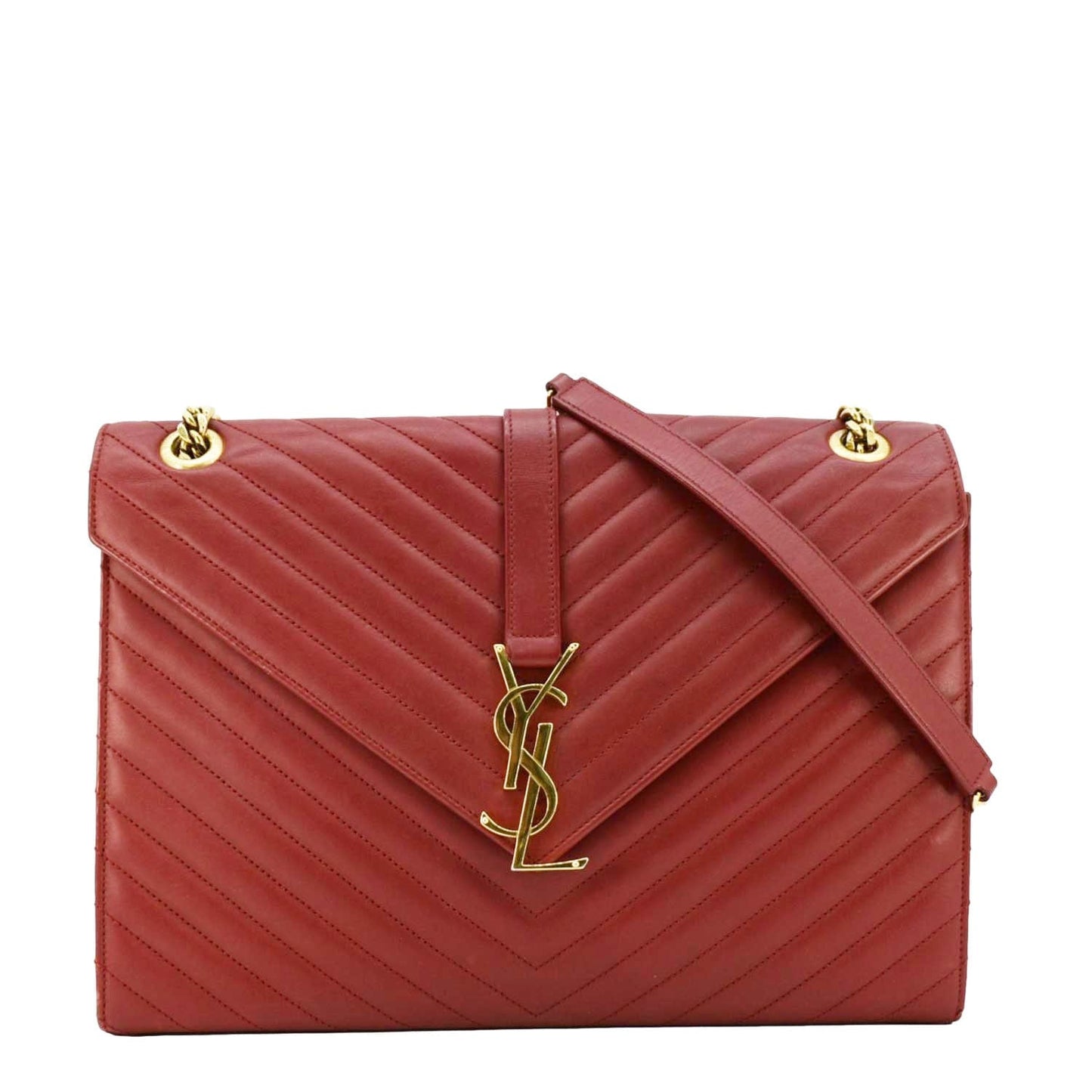 YSL Saint Laurent Yves Envelope Mixed Shoulder Bag Leather Matelasse Red