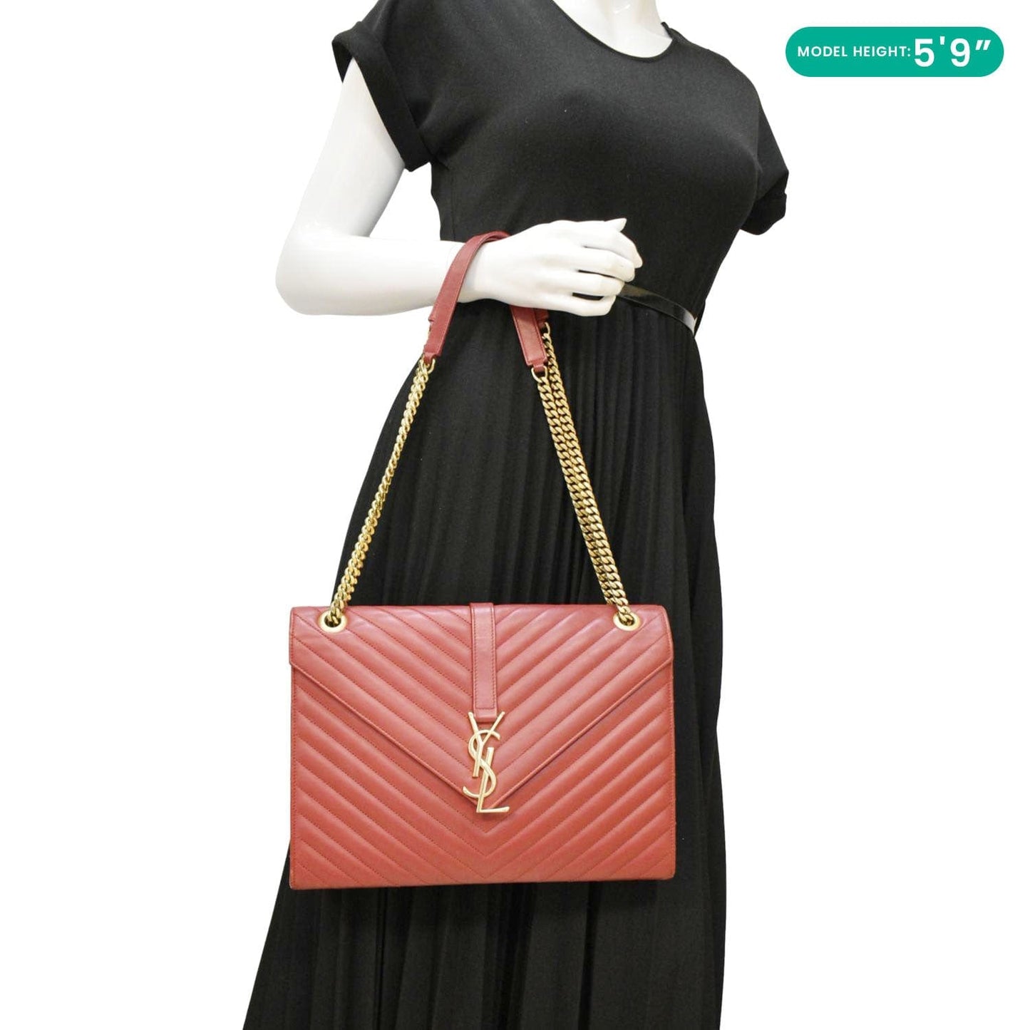 YSL Saint Laurent Yves Envelope Mixed Shoulder Bag Leather Matelasse Red