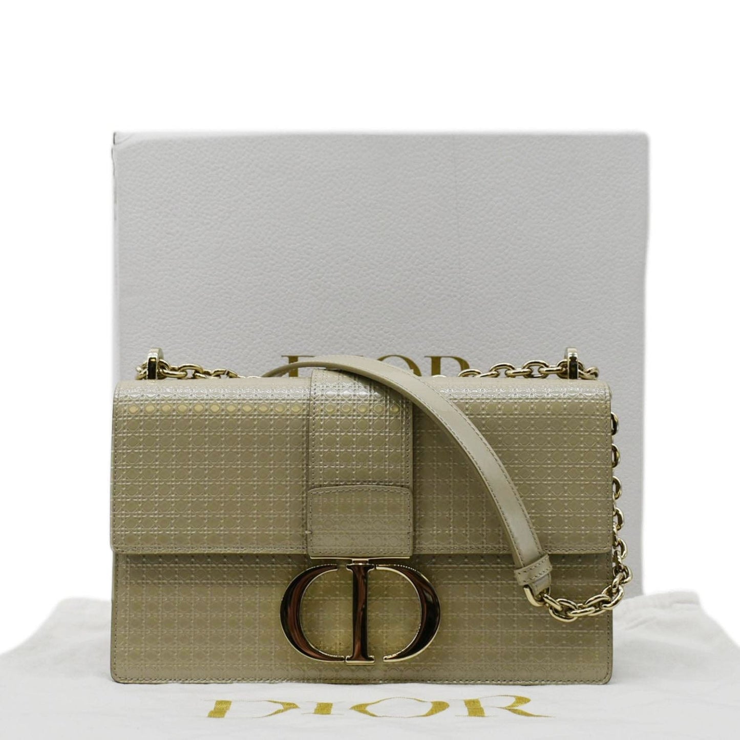 Dior Cannage Montaigne Crossbody Bag Light Leather Patent Beige