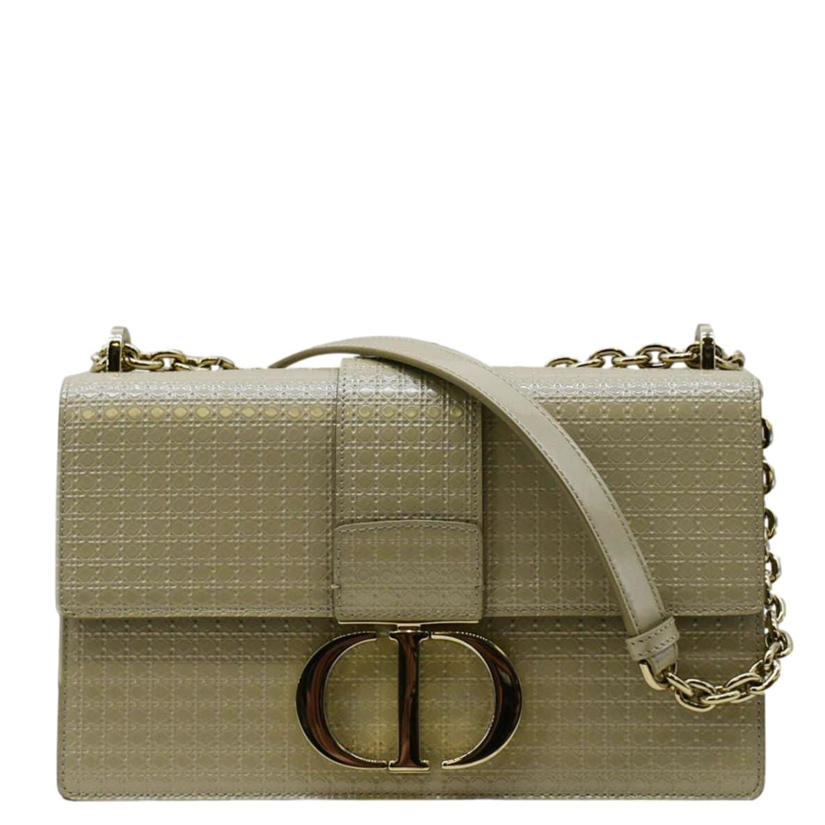Dior Micro Cannage Montaigne Patent Crossbody Bag Light Leather Beige