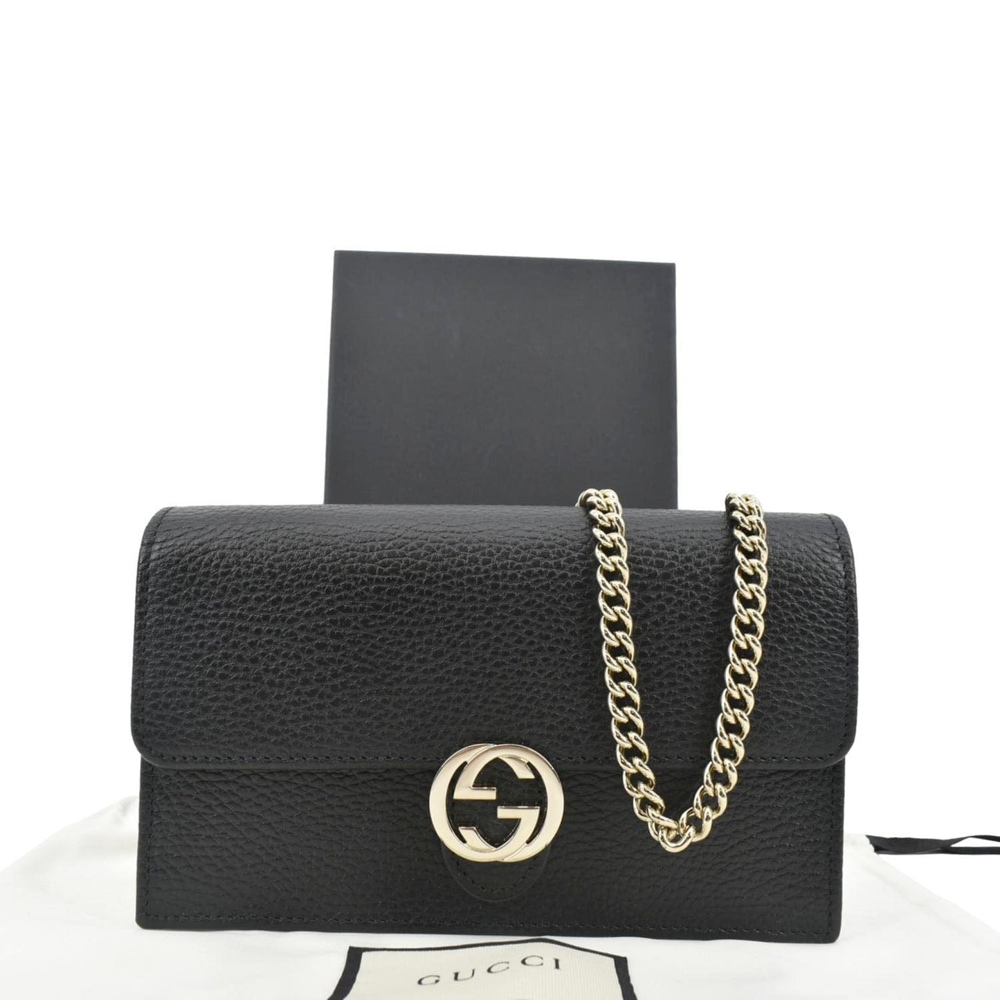 Gucci Interlocking Pebbled Crossbody Bag Leather Black