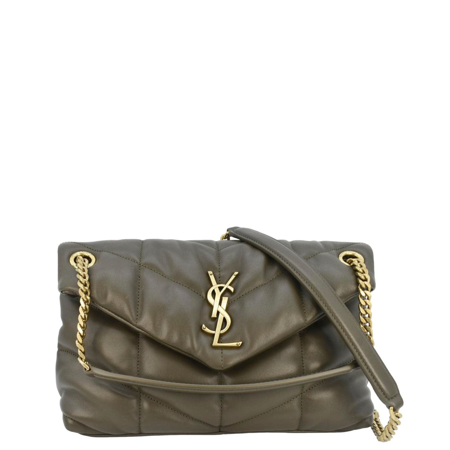 YSL Saint Laurent Yves Loulou Puffer Crossbody Bag Olive Leather Lambskin Quilted