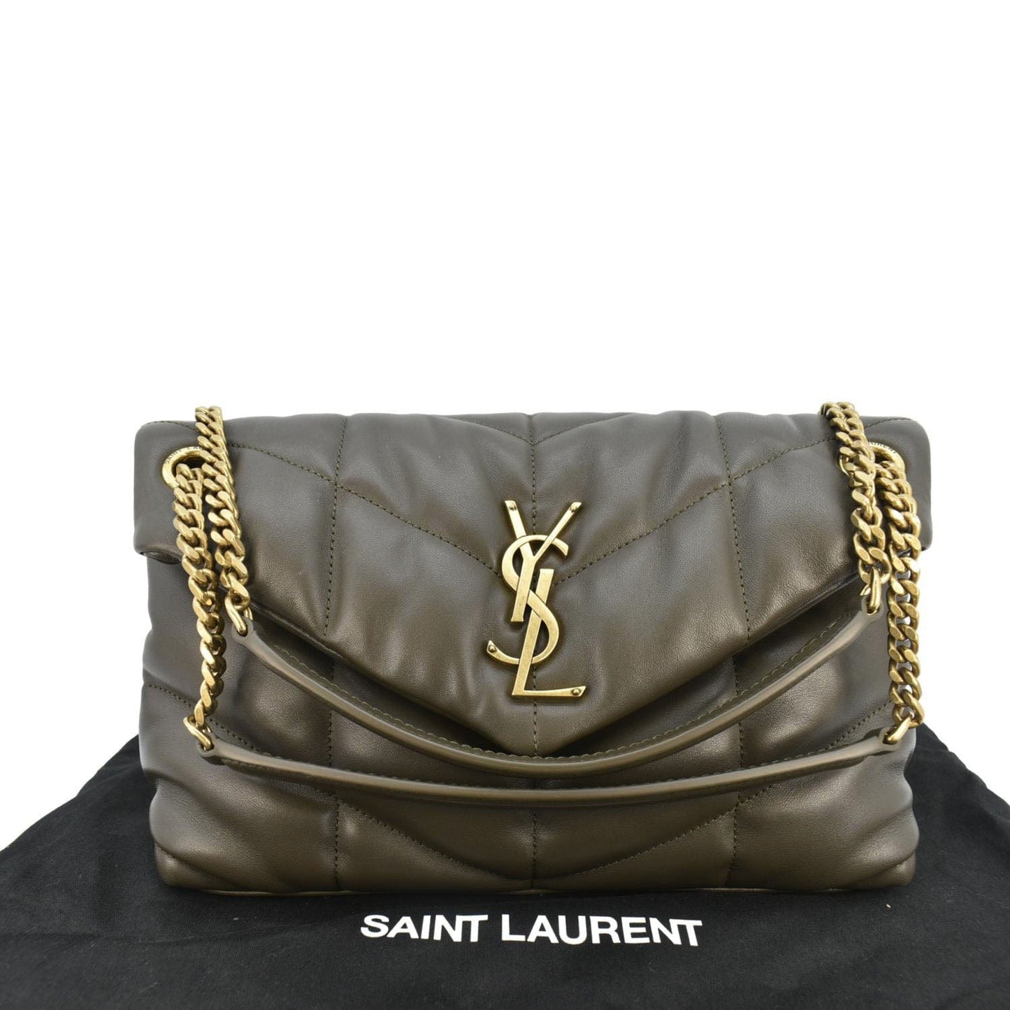 YSL Saint Laurent Yves Loulou Puffer Crossbody Bag Olive Leather Lambskin Quilted