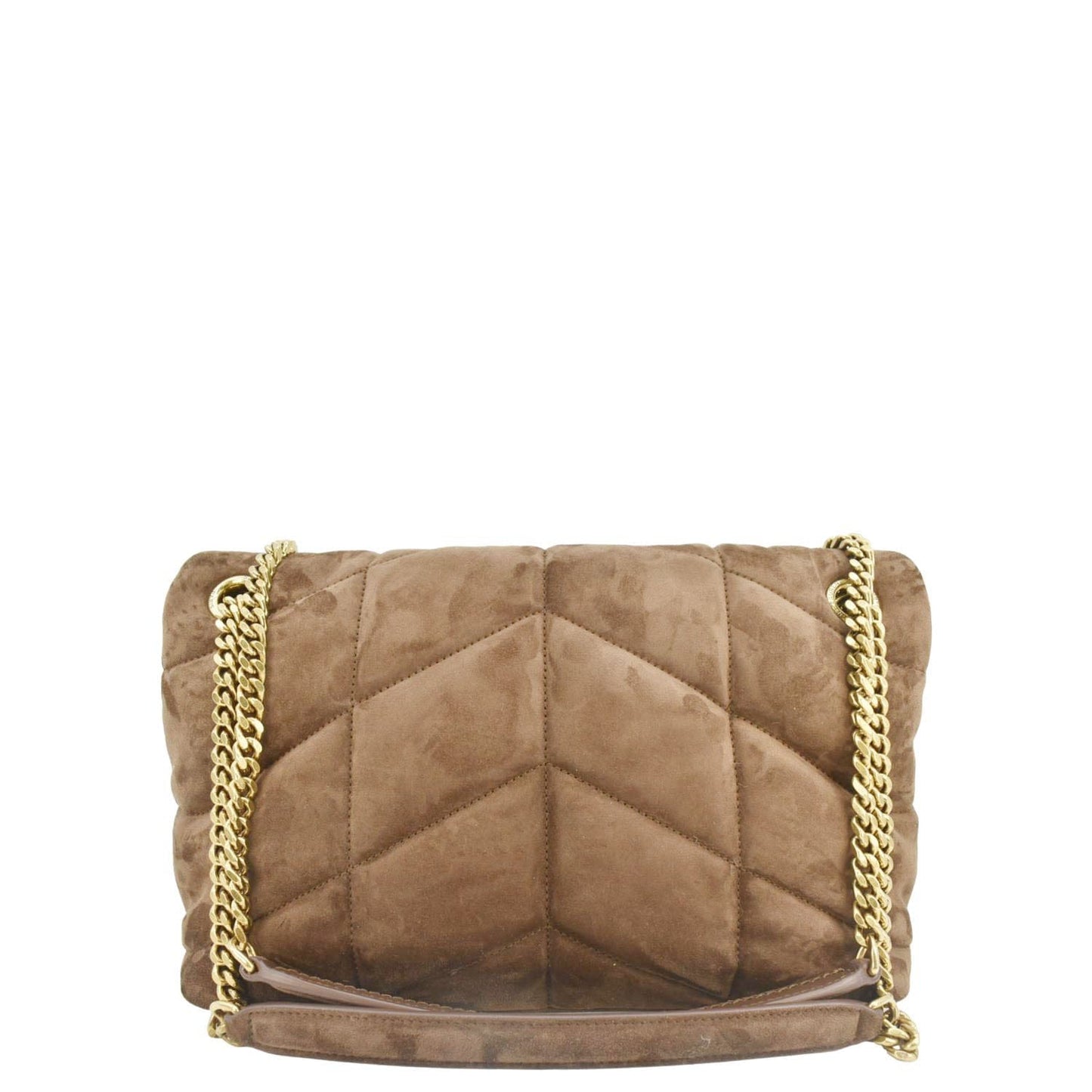 YSL Saint Laurent Yves Loulou Puffer Shoulder Bag Suede Quilted Brown