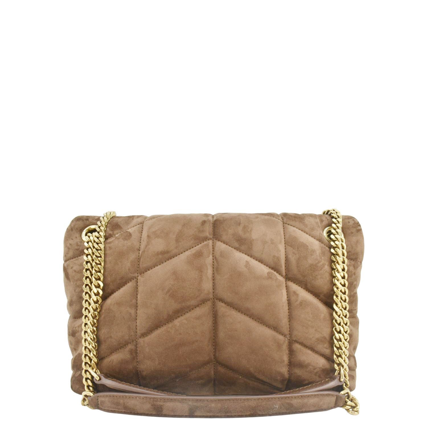 YSL Saint Laurent Yves Loulou Puffer Shoulder Bag Suede Quilted Brown