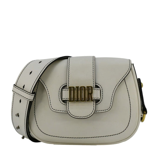 Dior D Fence Calfskin Saddle Bag Leather White Travel Bag