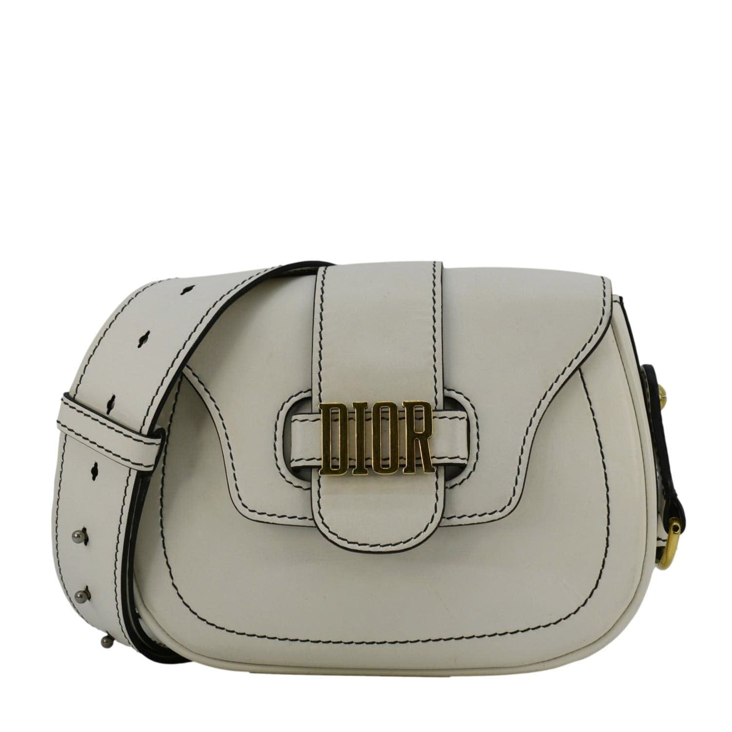 Dior Fence Calfskin Saddle Bag Leather White Shoulder Bag