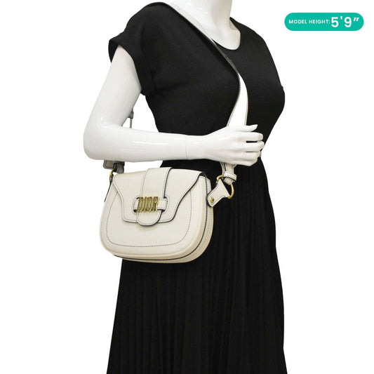 Dior Fence Calfskin Saddle Bag Leather White Shoulder Bag