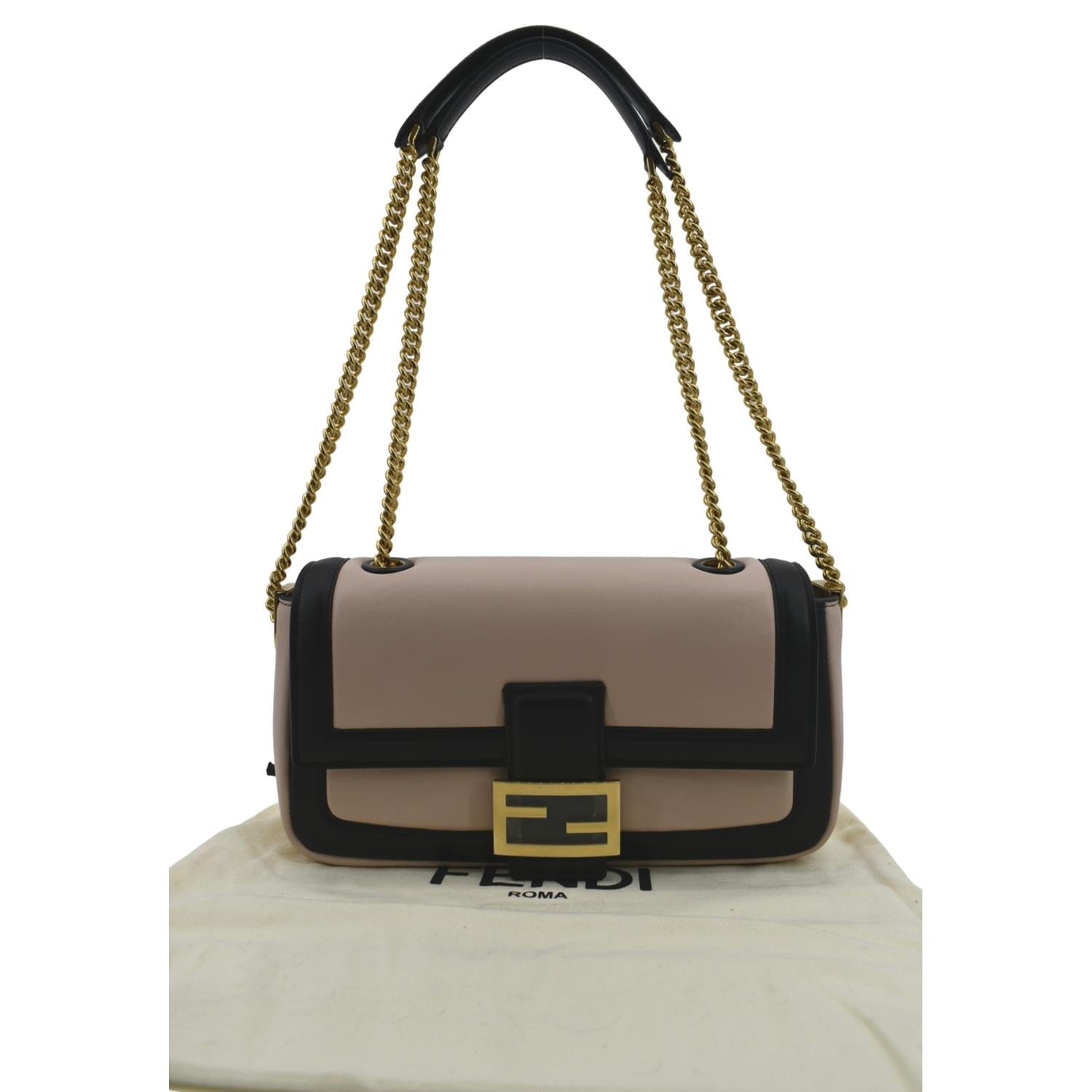 Fendi Baguette Shoulder Bicolor Bag Leather Pink Medium Shoulder Bag
