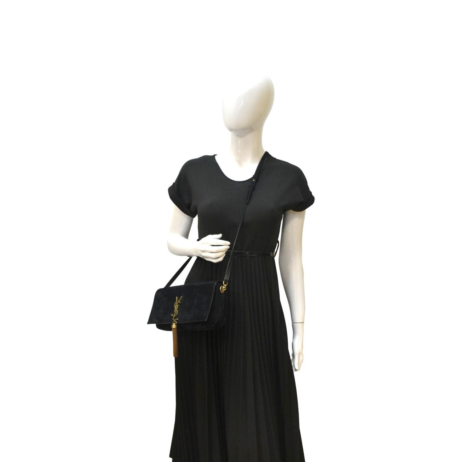 YSL Saint Laurent Yves Kate Tassel Crossbody Bag Suede Black