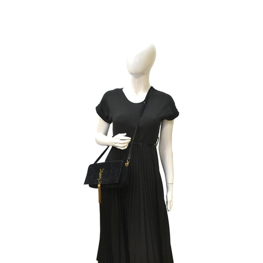 YSL Saint Laurent Yves Kate Tassel Crossbody Bag Suede Black