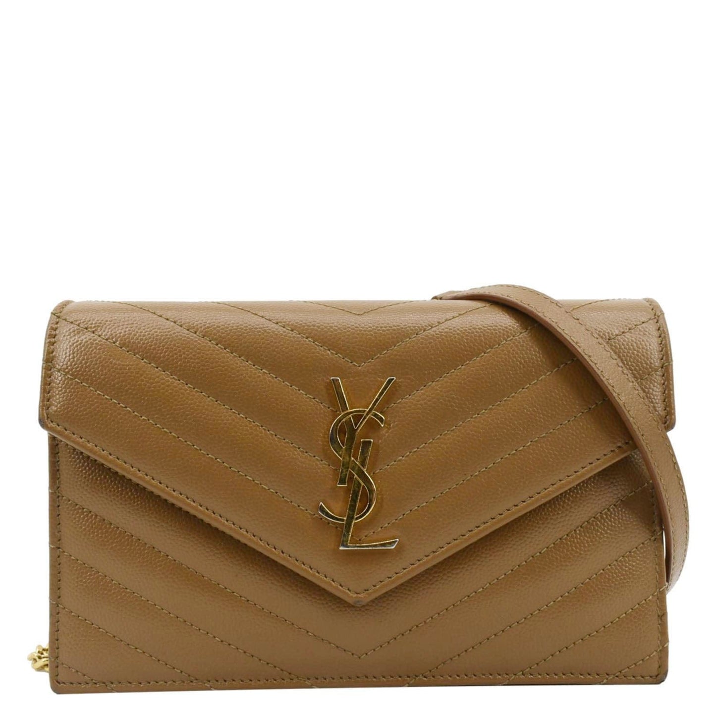 YSL Saint Laurent Saint Cassandre Wallet On Envelope Bag Caramel Leather Chain Crossbody Bag