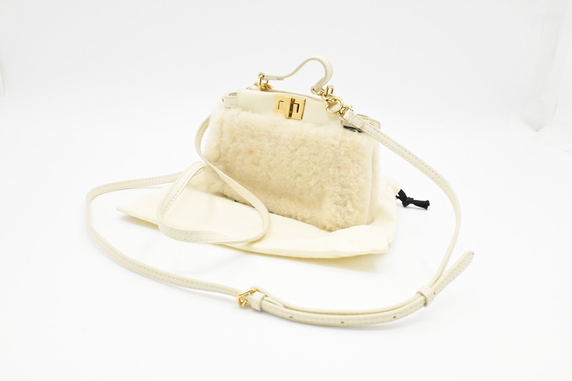 Fendi Montone Liscio Peekaboo Crossbody In Shearling White Mini Crossbody Bag