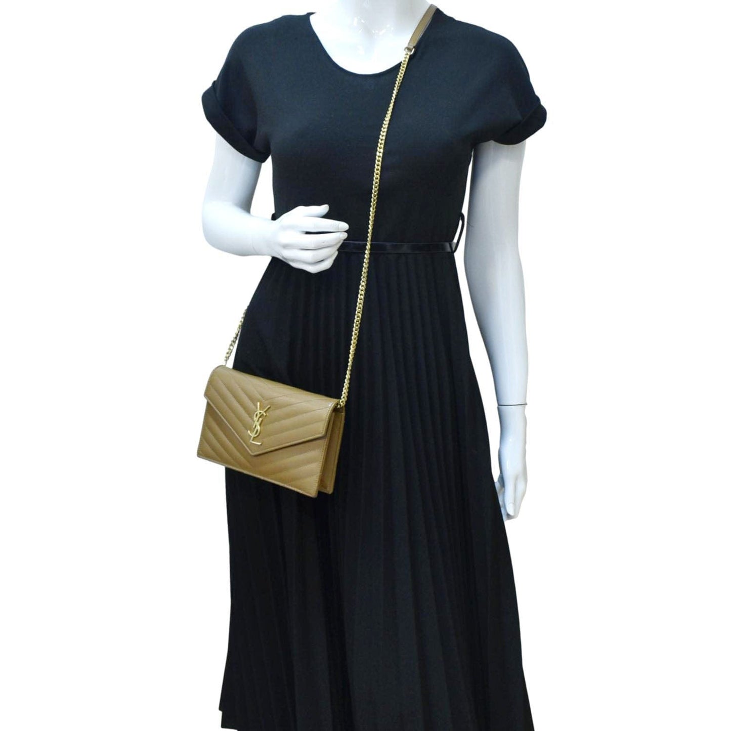 YSL Saint Laurent Saint Cassandre Wallet On Envelope Bag Caramel Leather Chain Crossbody Bag