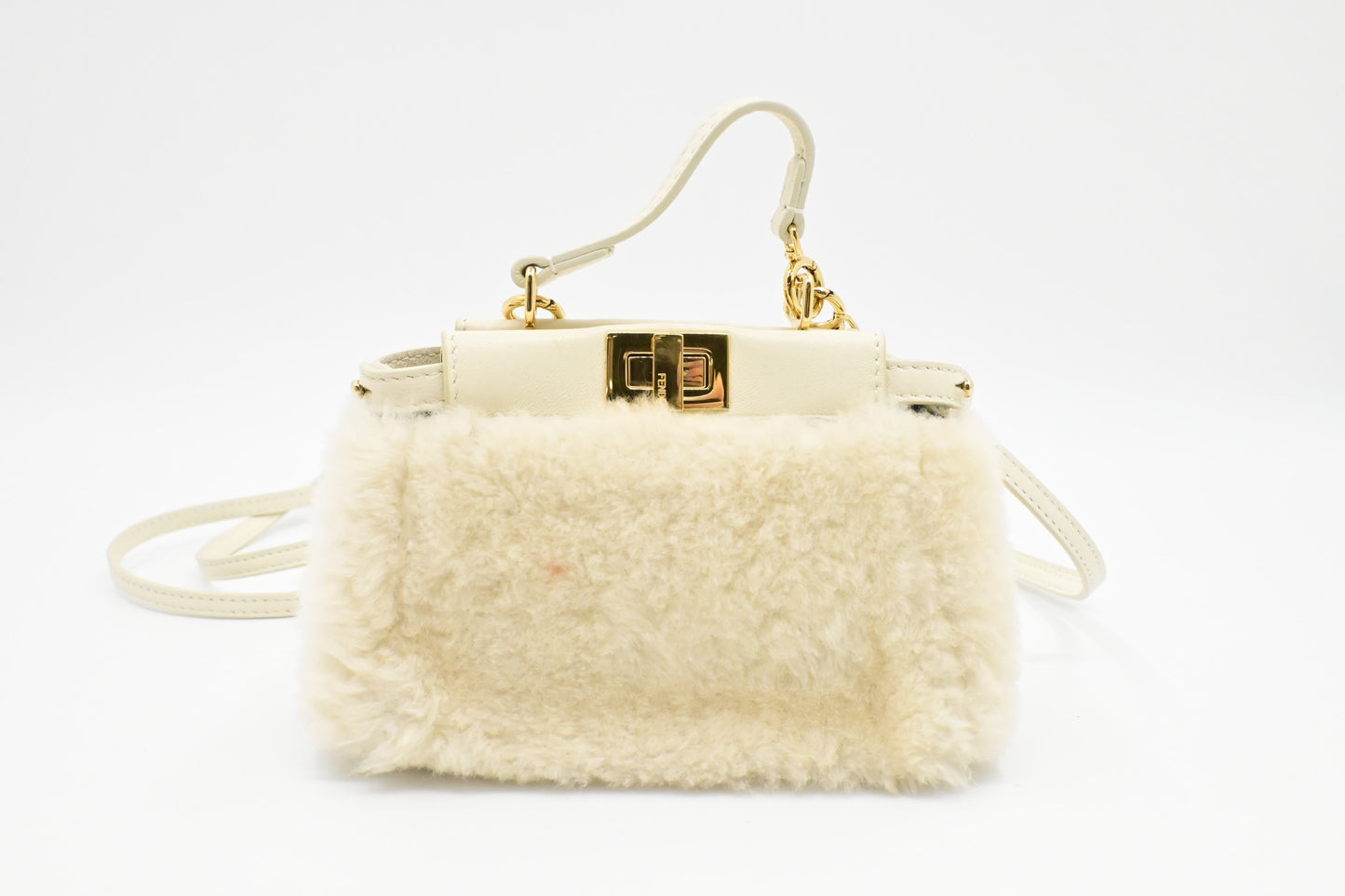 Fendi Montone Liscio Peekaboo Crossbody In Shearling White Mini Crossbody Bag