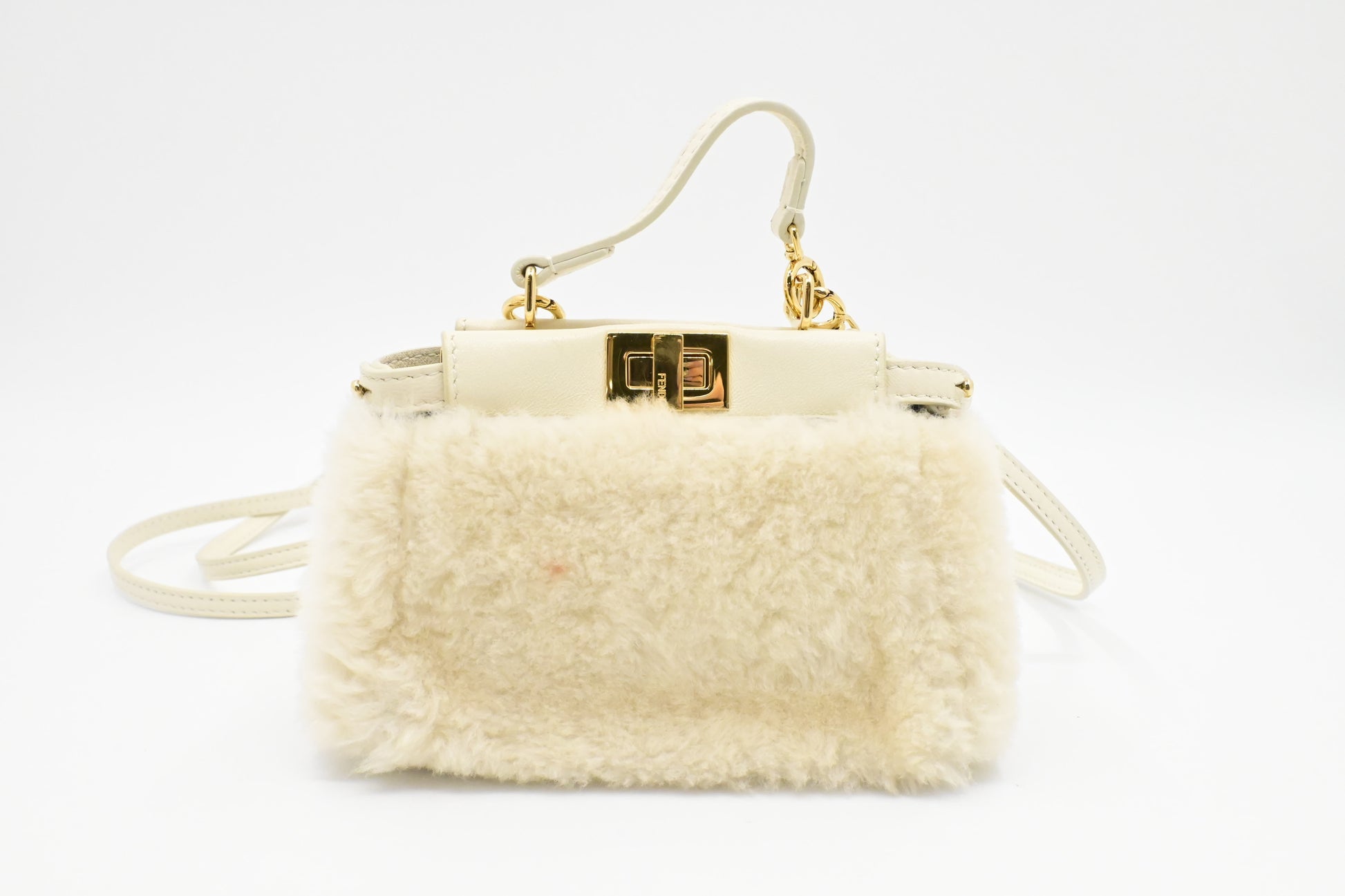 Fendi Montone Liscio Peekaboo Crossbody In Shearling White Mini Crossbody Bag