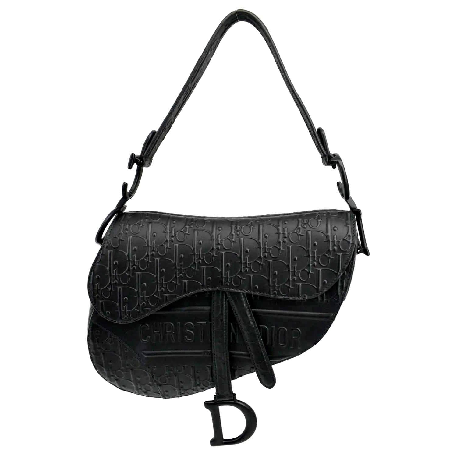 Dior Saddle Oblique Embossed Calfskin Satchel Bag Black Travel Bag