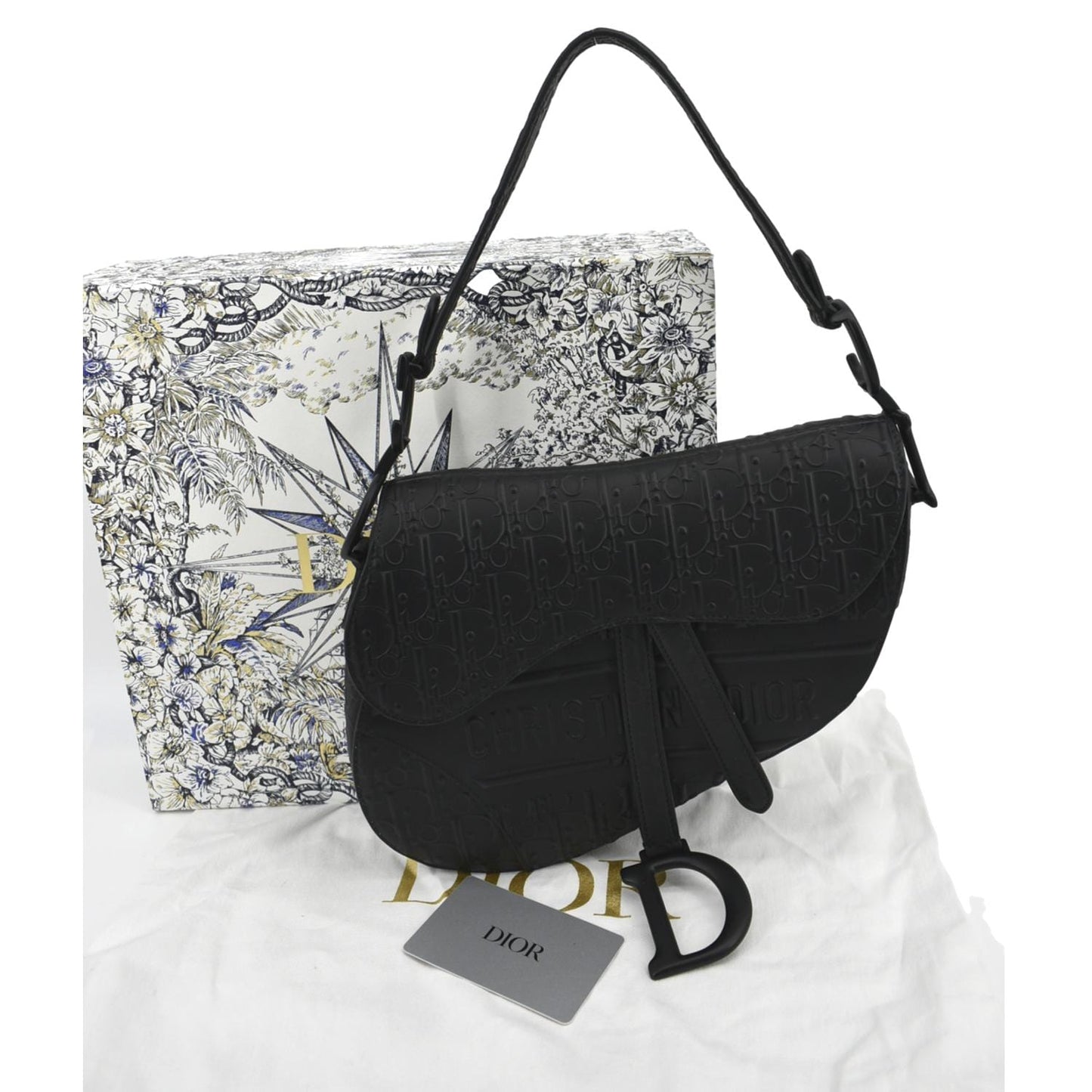 Dior Saddle Oblique Calfskin Satchel Bag Black Embossed