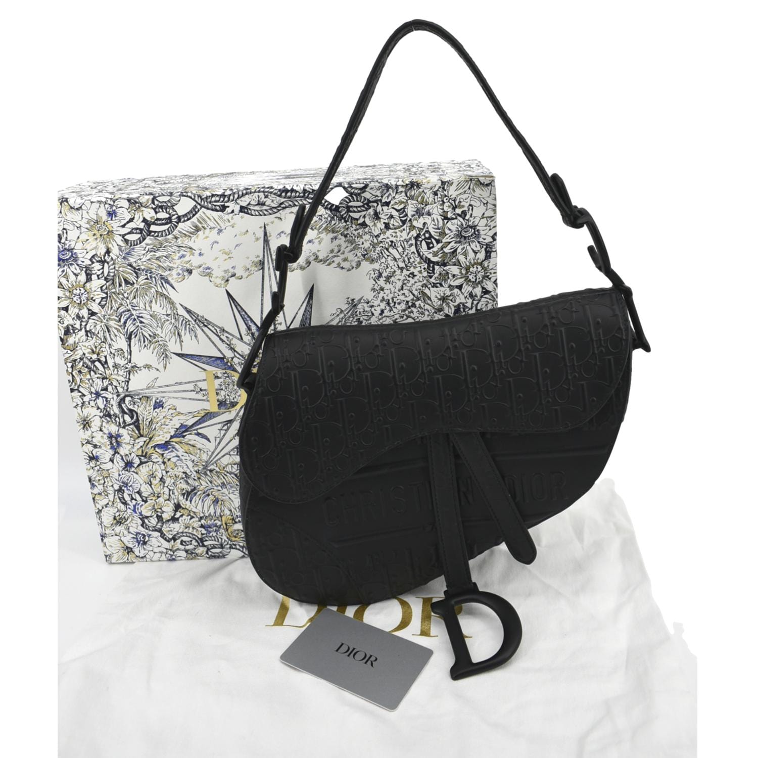 Dior Saddle Oblique Calfskin Satchel Bag Black Embossed