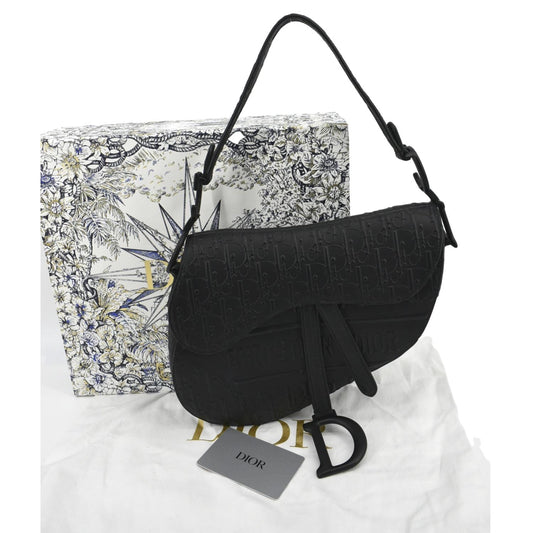 Dior Saddle Oblique Calfskin Satchel Bag Black Embossed