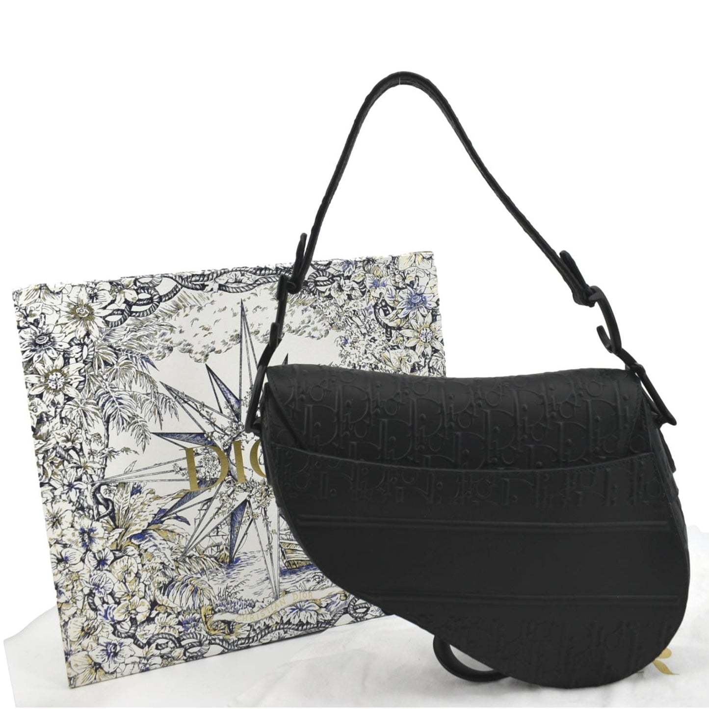 Dior Saddle Oblique Embossed Calfskin Satchel Bag Black Travel Bag