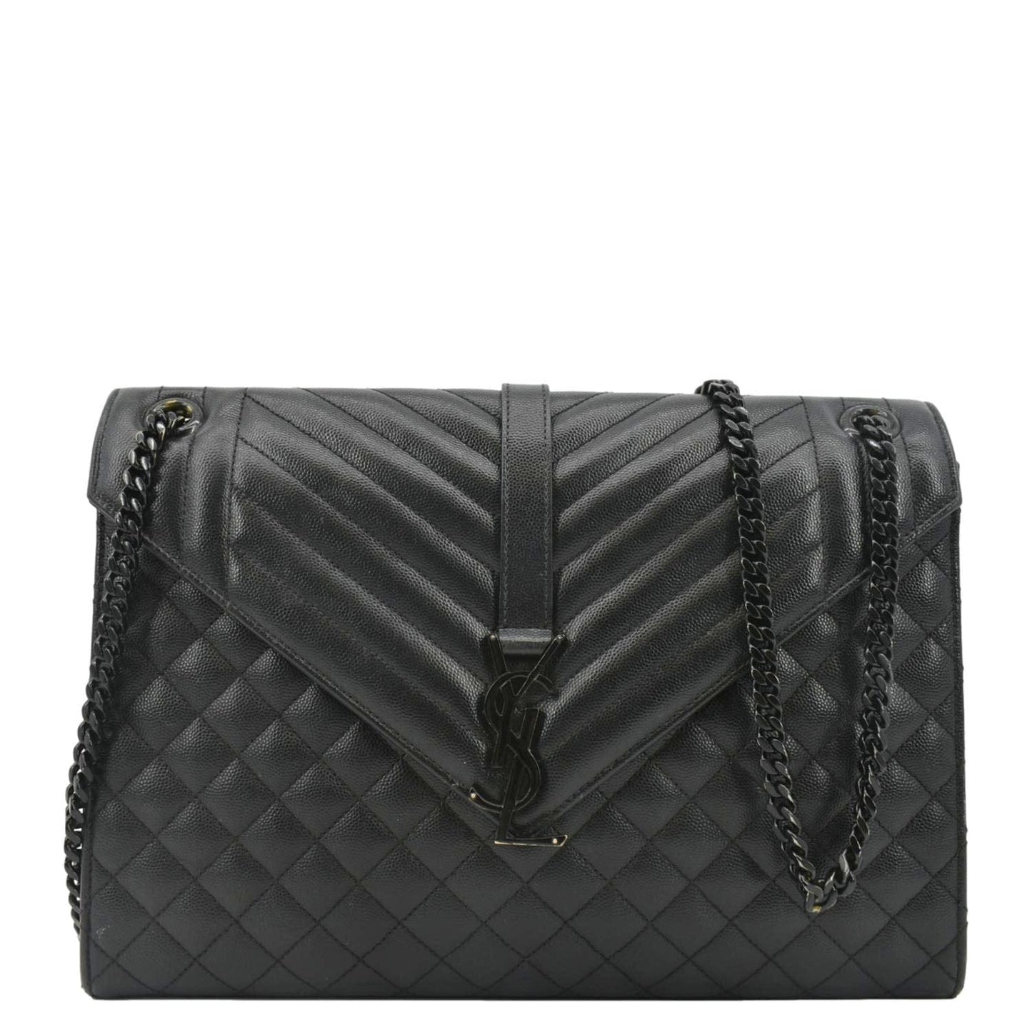 YSL Saint Laurent Yves Envelope Mix Matelass Shoulder Bag Leather Black Chain Matelasse Envelope Chain